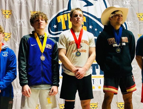 Lemoore wrestler Wayne Joint, left, took fourth in the prestigious Doc Buchanan Wrestling Tournament Jan. 3-4 in Clovis.